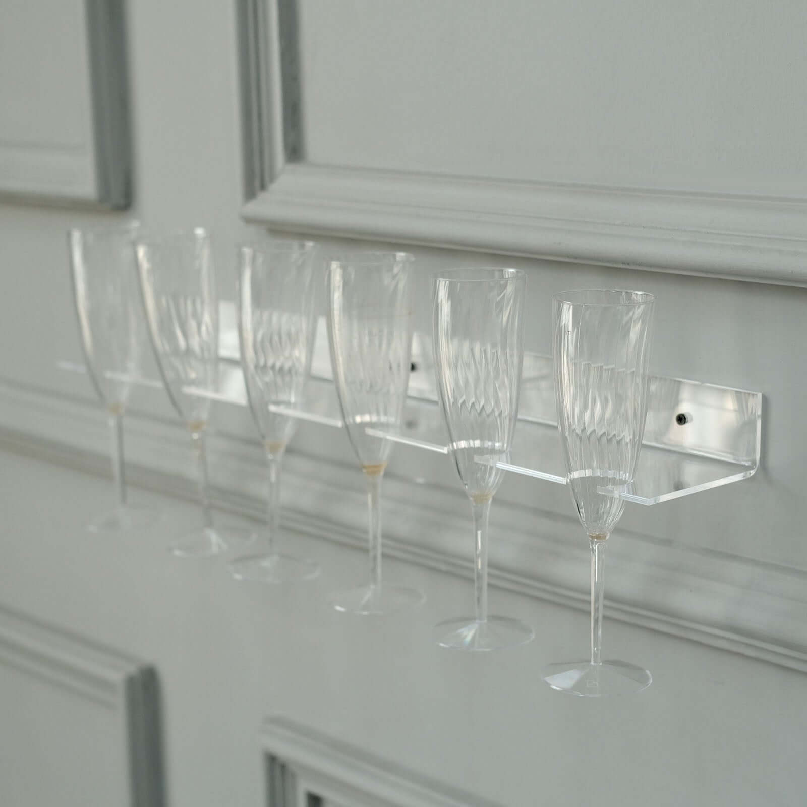 2-Pack Floating Wine Glass Holder Rack 21" Clear Acrylic Holds 12, Wall Mounted Champagne Flute Stemware Hanging Shelves for Events, Home Bar &